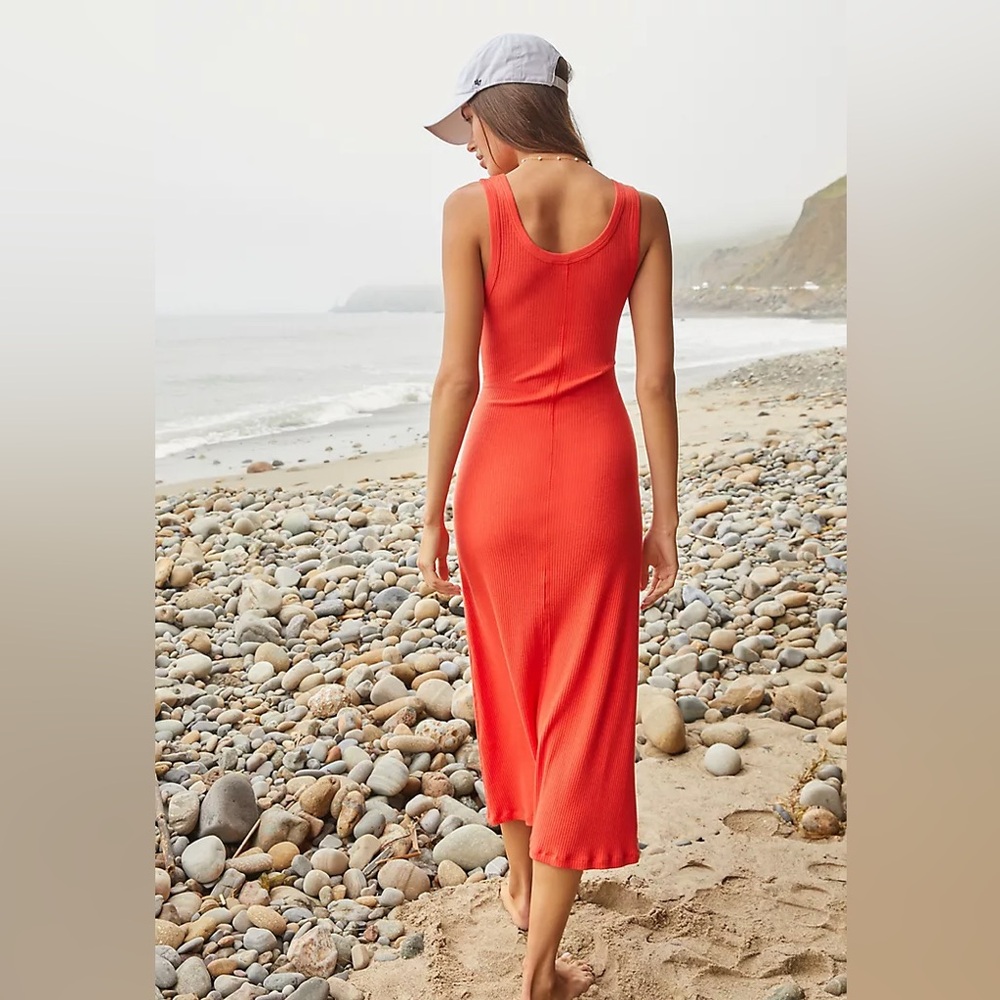 NEW AnthropologieL*SPACE Ribbed Tank Dress Red Maxi Bodycon Strechy Summer sz 10 - Picture 2 of 6